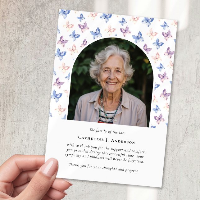 Tarjeta De Agradecimiento Mariposas Lilac Blue Sympathy Photo Funeral (Subido por el creador)