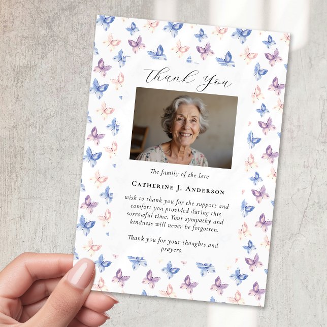 Tarjeta De Agradecimiento Mariposas Lilac Blue Sympathy Photo Funeral (Subido por el creador)