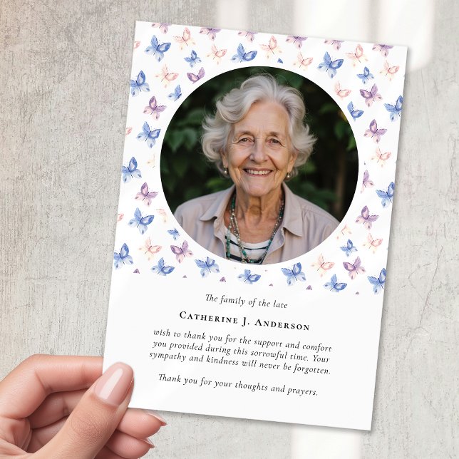 Tarjeta De Agradecimiento Mariposas Lilac Blue Sympathy Photo Funeral (Subido por el creador)
