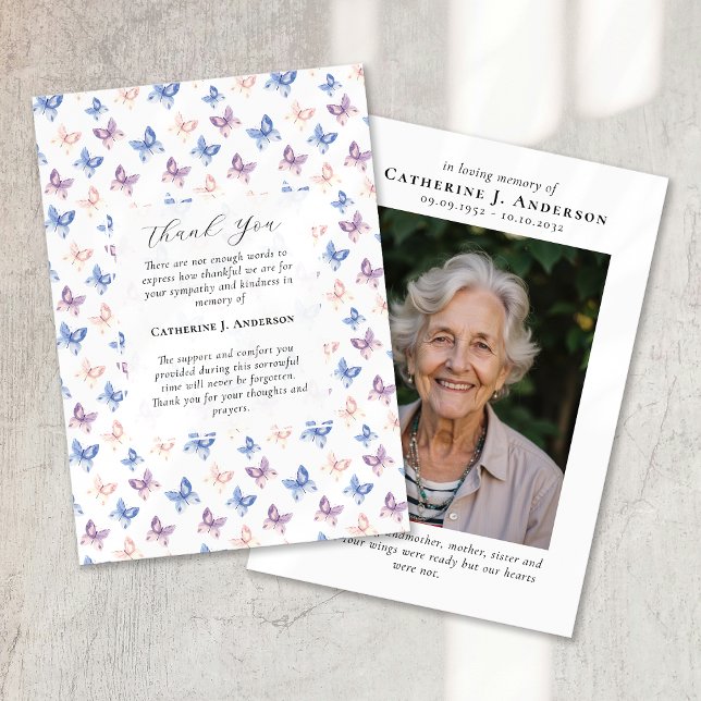 Tarjeta De Agradecimiento Mariposas Lilac Blue Sympathy Photo Funeral (Subido por el creador)
