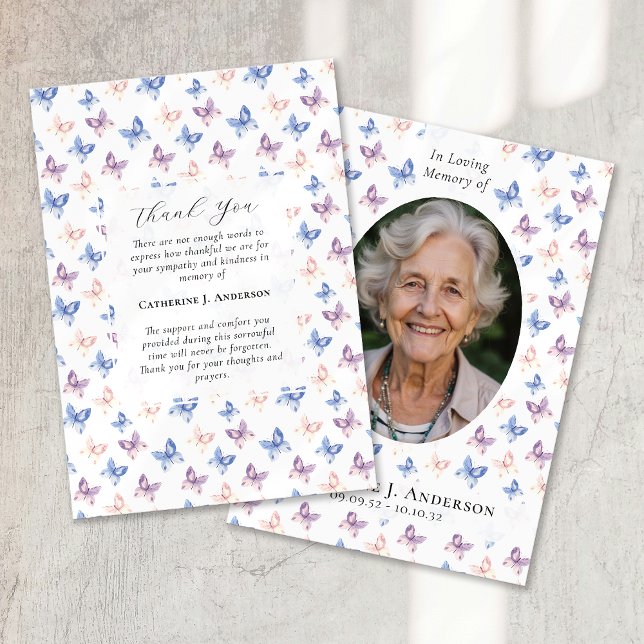 Tarjeta De Agradecimiento Mariposas Lilac Blue Sympathy Photo Funeral (Subido por el creador)