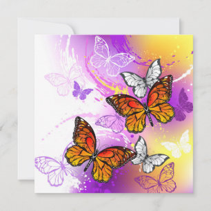 Tarjeta De Agradecimiento Mariposas Monarca sobre Fondo Púrpura