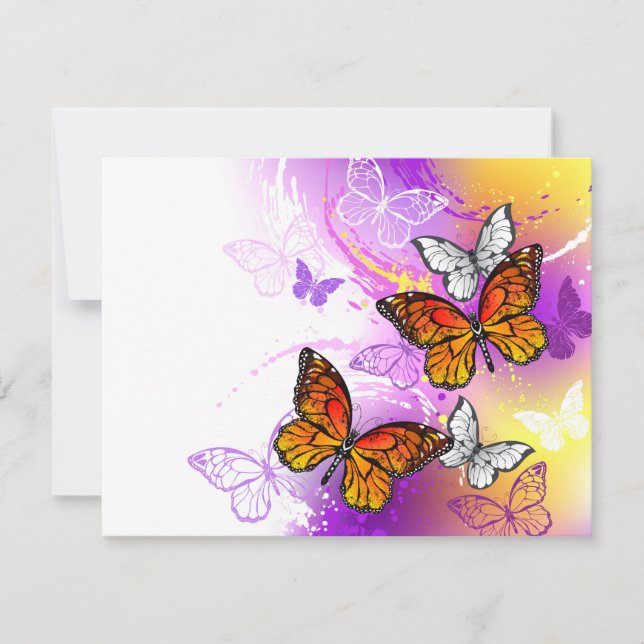 Tarjeta De Agradecimiento Mariposas monarcas en fondo morado (Anverso)