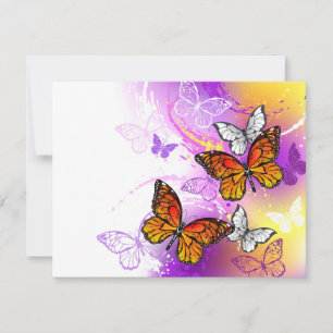 Tarjeta De Agradecimiento Mariposas monarcas en fondo morado