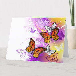 Tarjeta De Agradecimiento Mariposas monarcas en fondo morado