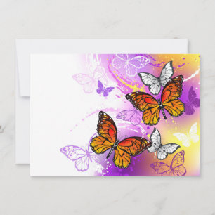 Tarjeta De Agradecimiento Mariposas monarcas en fondo morado