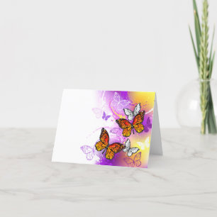 Tarjeta De Agradecimiento Mariposas monarcas en fondo morado