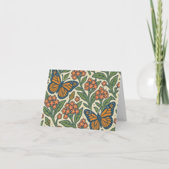 Tarjeta De Agradecimiento Mariposas monarcas y flores de mimbre (Anverso)