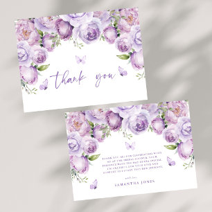 Tarjeta De Agradecimiento Mariposas Moradas Boda de Novia Moderna