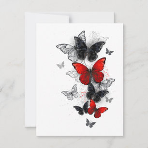 Tarjeta De Agradecimiento Mariposas Morpho voladoras negras y rojas
