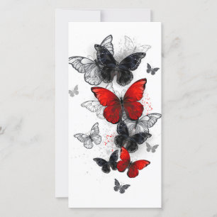Tarjeta De Agradecimiento Mariposas Morpho voladoras negras y rojas