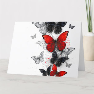 Tarjeta De Agradecimiento Mariposas Morpho voladoras negras y rojas
