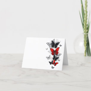 Tarjeta De Agradecimiento Mariposas Morpho voladoras negras y rojas