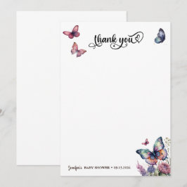 Tarjeta De Agradecimiento Mariposas Pink Purple | Baby Shower floral