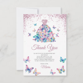 Tarjeta De Agradecimiento Mariposas Rosa de oro esparcen a Quinceanera