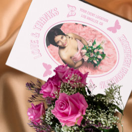 Tarjeta De Agradecimiento Mariposas rosadas Quinceanera