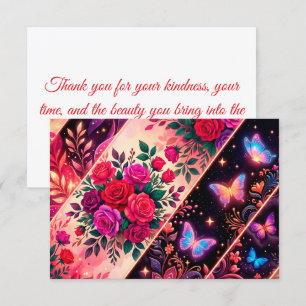 Tarjeta De Agradecimiento Mariposas, Sueños Florales y Elegancia Dorada