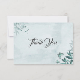 Tarjeta De Agradecimiento Mariposas verde azuladas románticas azul hojas bot