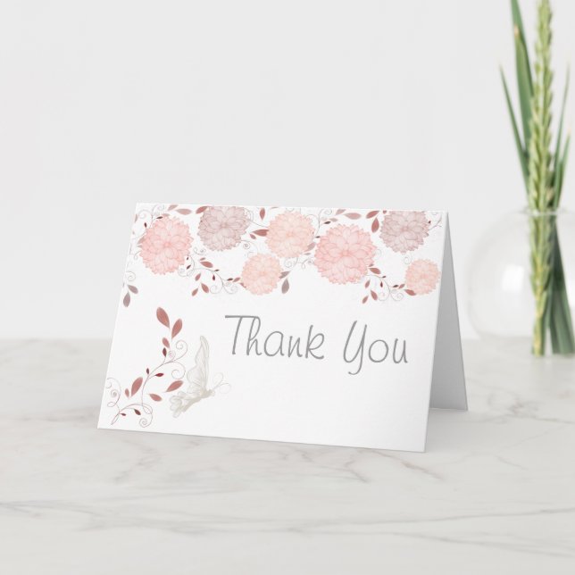 Tarjeta De Agradecimiento Mariposas y crisantemo de coral gracias (Anverso)