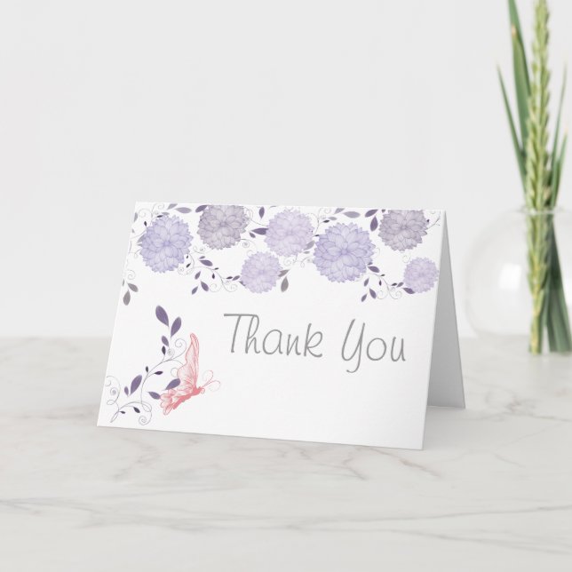 Tarjeta De Agradecimiento Mariposas y crisantemo de lavanda Gracias (Anverso)