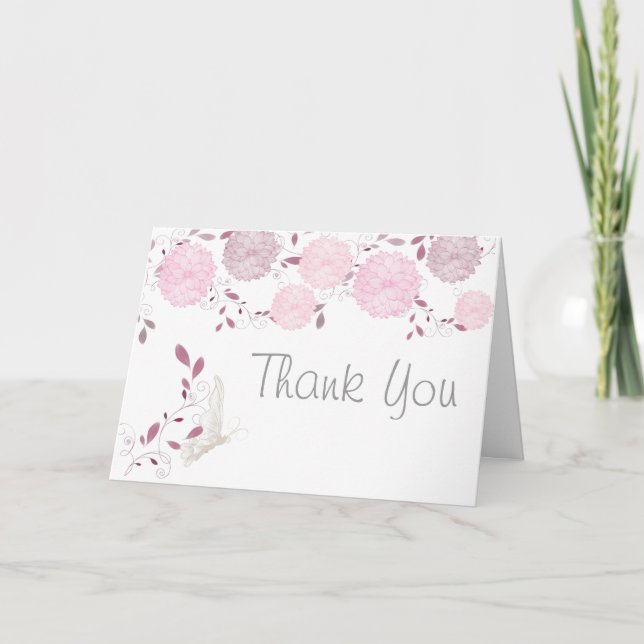 Tarjeta De Agradecimiento Mariposas y crisantemo rosado Gracias (Anverso)