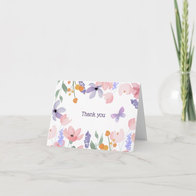 Tarjeta De Agradecimiento Mariposas y flores (Anverso)
