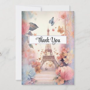Tarjeta De Agradecimiento Mariposas y flores de la Torre Eiffel