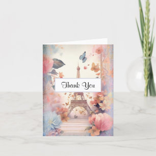 Tarjeta De Agradecimiento Mariposas y flores de la Torre Eiffel