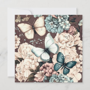 Tarjeta De Agradecimiento Mariposas y flores marrones