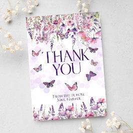 Tarjeta De Agradecimiento Mariposas y flores silvestres rosadas y moradas ca