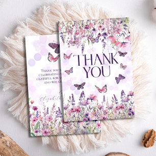 Tarjeta De Agradecimiento Mariposas y flores silvestres rosadas y púrpura ca