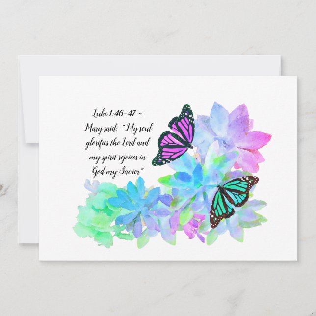 Tarjeta De Agradecimiento Mariposas y suculentos glorifican a Dios (Anverso)