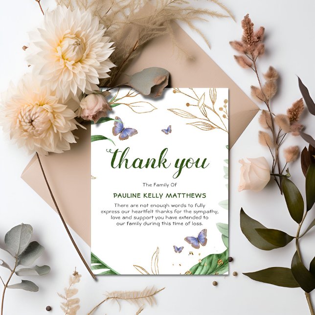 Tarjeta De Agradecimiento Mariposas y vegetación | Funeral Gracias (Subido por el creador)