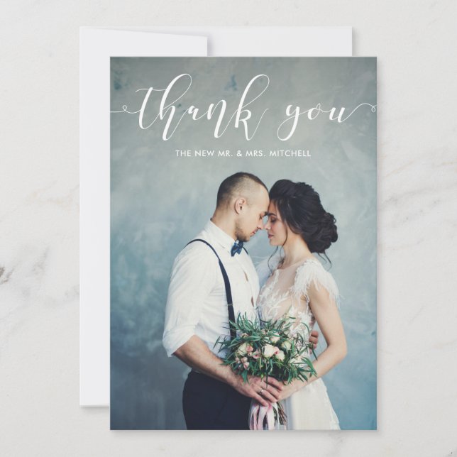 Tarjeta De Agradecimiento Mármol | Boda Gracias con foto (Anverso)
