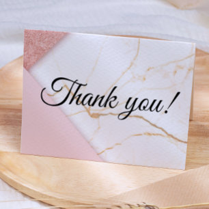 Tarjeta De Agradecimiento Mármol Brillante Rosa y Dorado Moderno