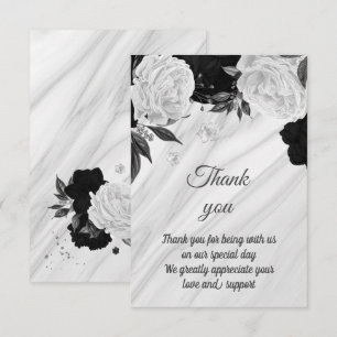 Tarjeta De Agradecimiento mármol floral blanco y negro