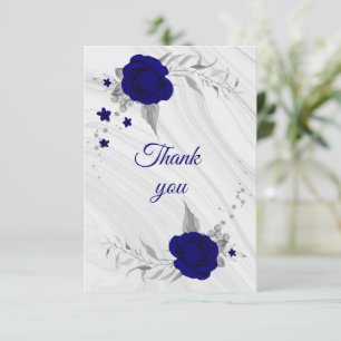 Tarjeta De Agradecimiento mármol floral gris plateado azul real