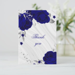 Tarjeta De Agradecimiento mármol floral gris plateado azul real gracias coch