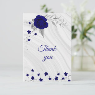 Tarjeta De Agradecimiento mármol floral gris plateado azul real gracias coch
