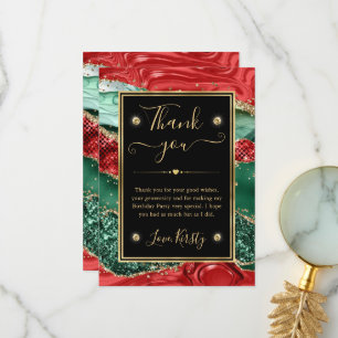Tarjeta De Agradecimiento Mármol Navidad Ágata y Cumpleaños con Brillo de Or