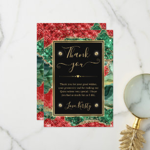Tarjeta De Agradecimiento Mármol Navidad Ágata y Quinceañera con Brillo de O