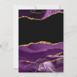 Tarjeta De Agradecimiento Mármol Negro Violeta Agata Glam Brillo Dorado