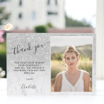 Tarjeta De Agradecimiento Mármol purpurina plateado oscuro 3 fotos Dulce 16<br><div class="desc">Envíe su agradecimiento con esta tipografía moderna,  moda de bonito y elegante purpurina de color gris gris brillante ducha oscura,  añada 3 fotos con bloque de color de mármol blanco Sweet 16 cumpleaños fiesta</div>