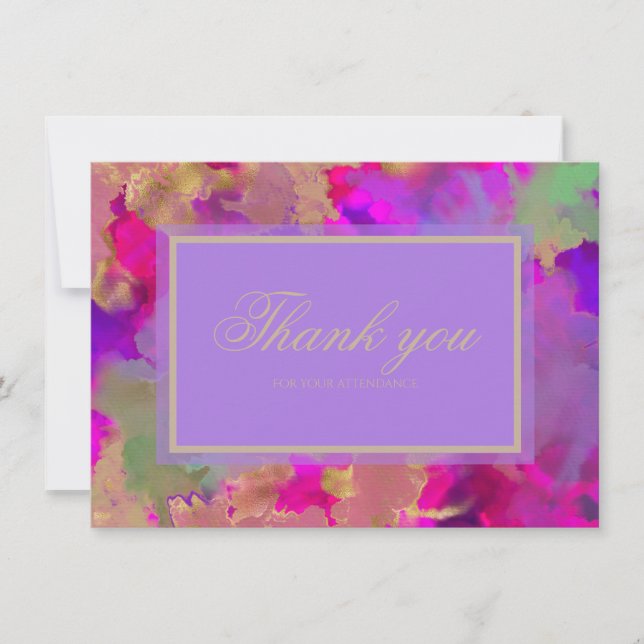 Tarjeta De Agradecimiento Mármol rosa, púrpura y dorado (Anverso)