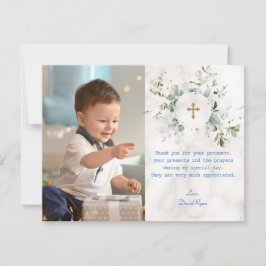 Tarjeta De Agradecimiento Mármol Verde aéreo Foto Niño Oro Bautizo  