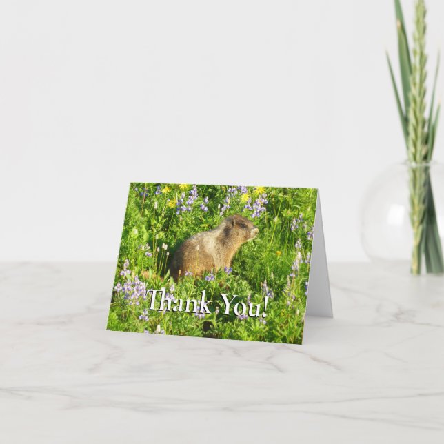 Tarjeta De Agradecimiento Marmot en Mont Rainier Wildflowers (Anverso)