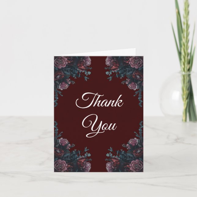 Tarjeta De Agradecimiento Maroon Autumn Boda Floral (Anverso)