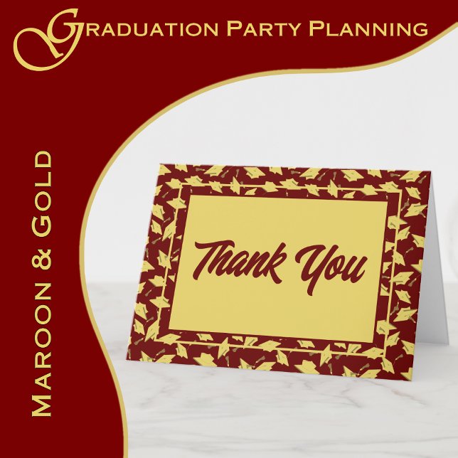Tarjeta De Agradecimiento Maroon de graduación y Fiesta de oro gracias (A maroon and gold color scheme brings elegance to your graduation party.  www.greencarbon2112.com)