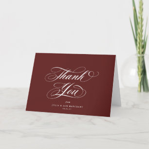 Tarjeta De Agradecimiento Maroon Elegant Script Blank Boda