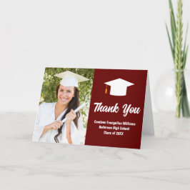 Tarjeta De Agradecimiento Maroon White Graduate Foto Graduada Moda Doble